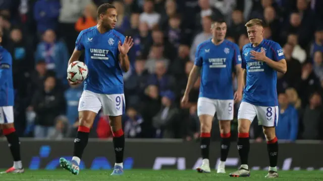 Rangers' players show frustration after conceding against Lyon