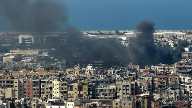 Smoke rising over Beirut