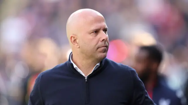 rne Slot, Manager of Liverpool, looks on prior to the Premier League match between Crystal Palace FC and Liverpool FC at Selhurst Park on October 05, 2024 in London, England.