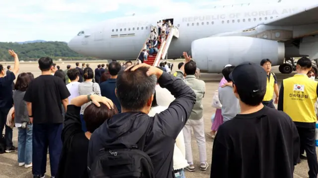 South Korean evacuees arrive home from Lebanon on a military aircraft