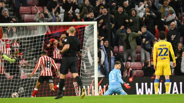 Illan Meslier is distraught after his error allowed Sunderland to equalise