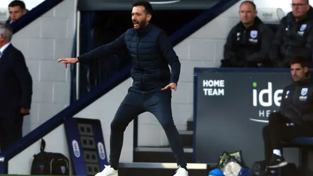 West Bromwich Albion manager Carlos Corberan gestures on the touchline