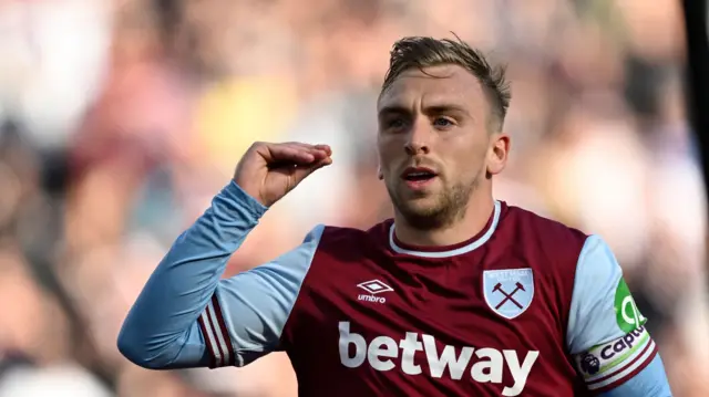 West Ham United's Jarrod Bowen celebrates scoring their third goal