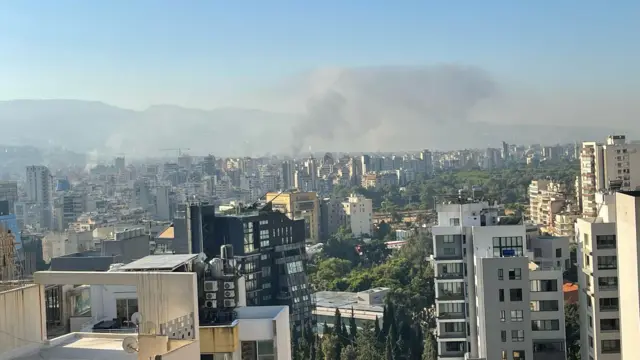 Smoke rising over Beirut