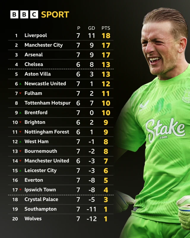 Premier League graphic - Jordan Pickford pictured