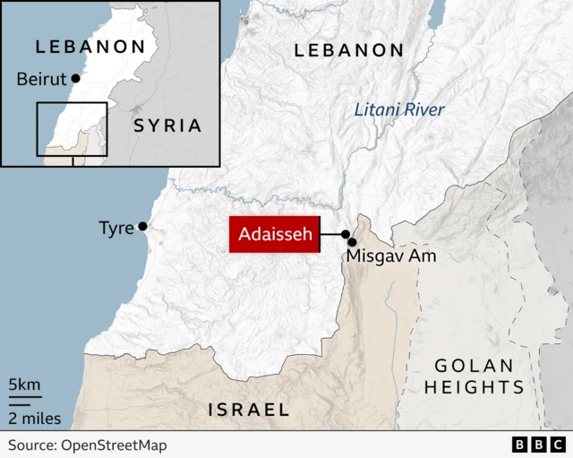 Map of southern Lebanon