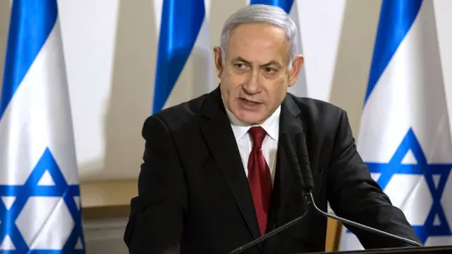 Israeli Prime Minister Benjamin Netanyahu gives a statement