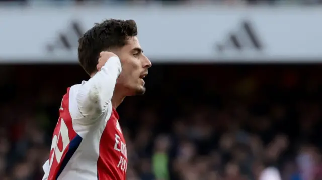 Arsenal's Kai Havertz celebrates scoring their first goal Action