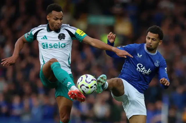 Everton's Iliman Ndiaye in action with Newcastle United's Jacob Murphy