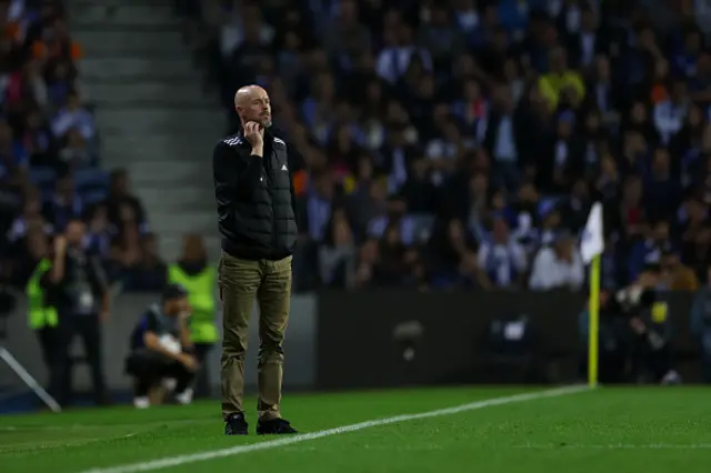 Erik ten Hag, Manager of Manchester United looks on