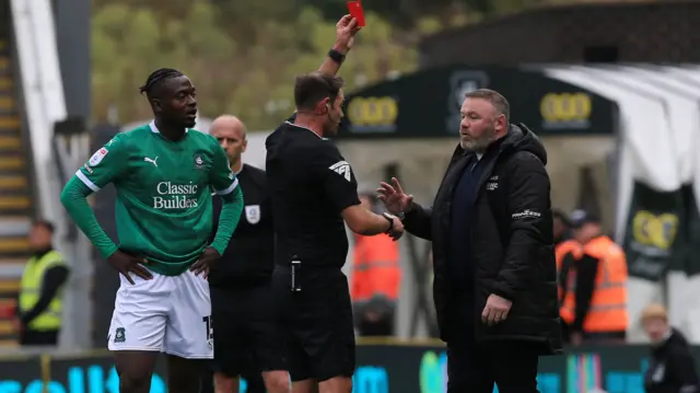 Plymouth boss Wayne Rooney is sent off