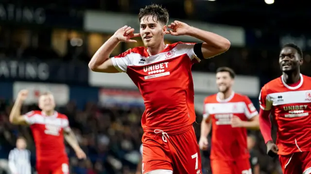 Middlesbrough's Hayden Hackney celebrates scoring against West Brom