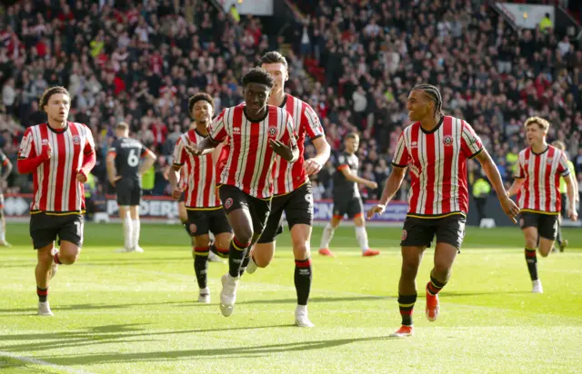 Sheffield United's Jesurun Rak-Sakyi celebrates with team-mates