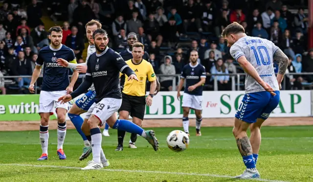 Matty Kennedy scores for Kilmarnock against Dundee