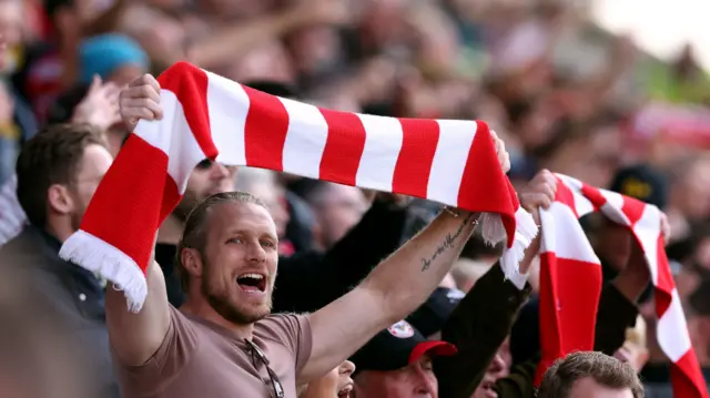 Brentford fans during the Premier League match at the Gtech Community Stadium, London. Picture date: Saturday October 5, 2024