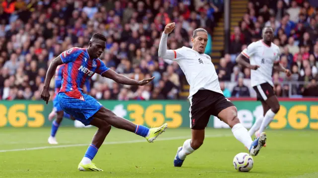 Crystal Palace's Ismaila Sarr shoots whilst under pressure from Liverpool's Virgil van Dijk during the Premier League match at Selhurst Park, London.