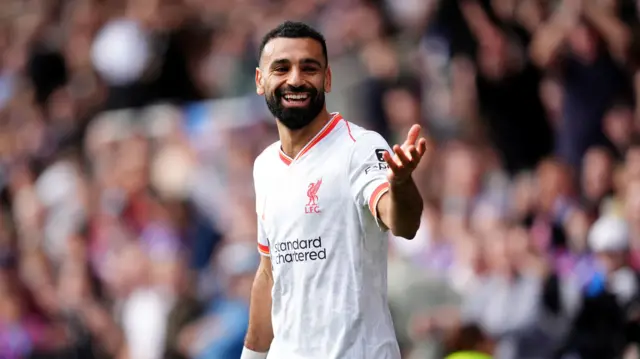 Liverpool's Mohamed Salah gestures during the Premier League match at Selhurst Park, London.