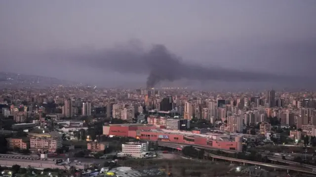 Smoke rising over Beirut