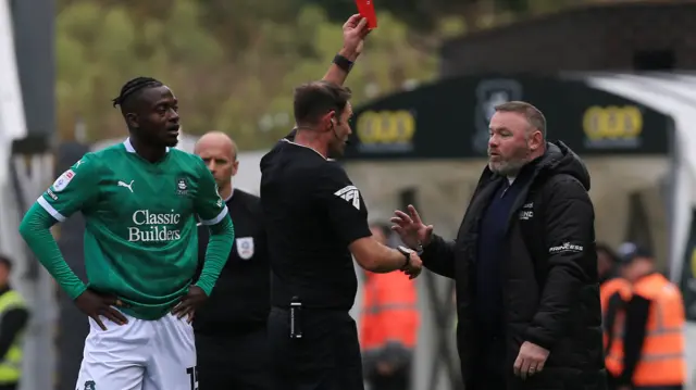 Plymouth boss Wayne Rooney is sent off