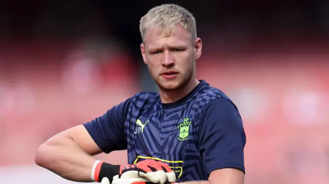 Aaron Ramsdale warms up ahead of the English Premier League soccer match between Arsenal FC and Southampton FC, in London, Britain, 05 October 2024. English Premier League - Arsenal vs Southampton, London, United Kingdom - 05 Oct 2024