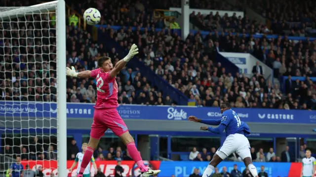 Everton's Abdoulaye Doucoure scores a goal that was later disallowed