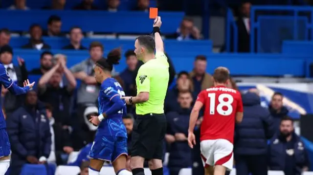 James Ward Prowse of Nottingham Forest. is awarded a red card