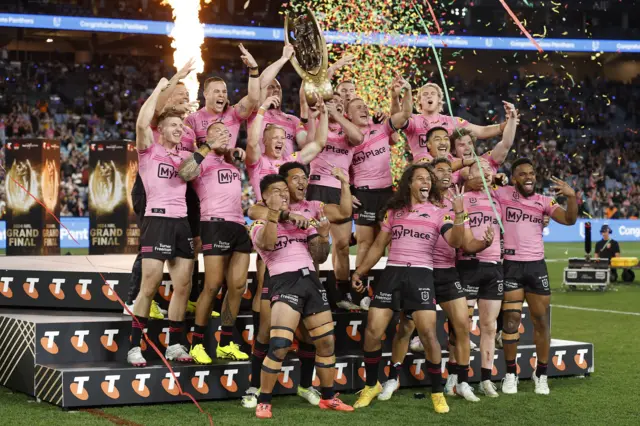 Penrith Panthers celebrate winning the NRL Premiership