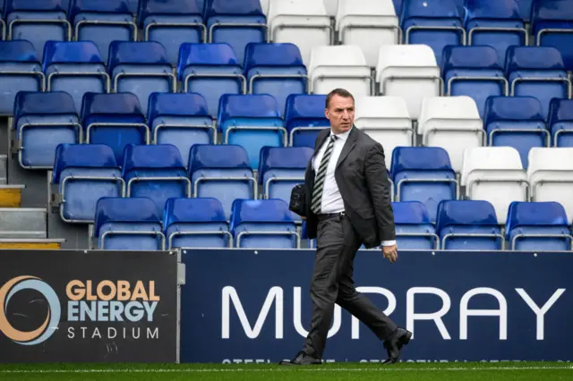 Celtic manager Brendan Rodgers arriving at Victoria Park