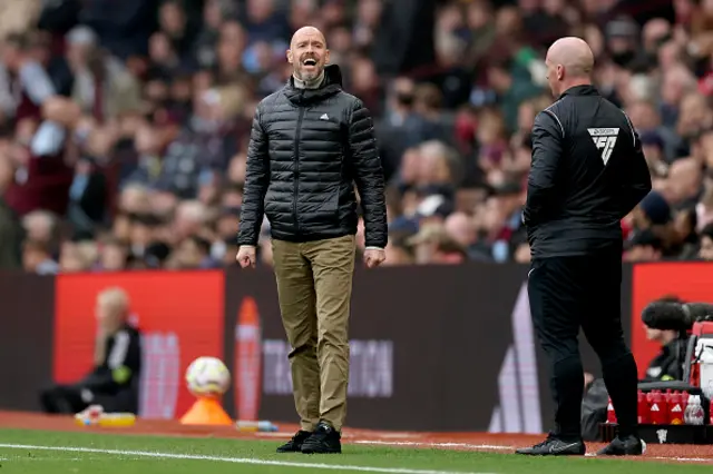 Erik ten Hag, Manager of Manchester United, reacts