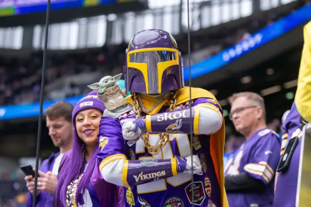 A Minnesota Vikings fan in fancy dress