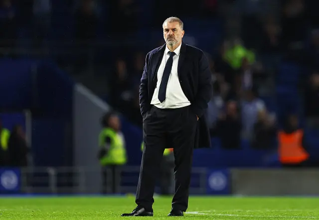 Ange Postecoglou, Manager of Tottenham Hotspur, shows dejection