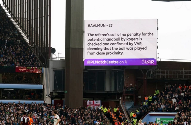 The stadiums screen displays an explanation for the reason why VAR made a decision