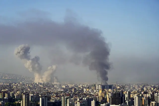 Smoke rises from the site of an Israeli airstrike that targeted Beirut's southern suburbs