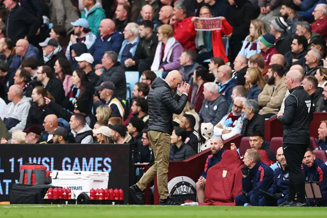 Erik ten Hag, Manager of Manchester United, reacts