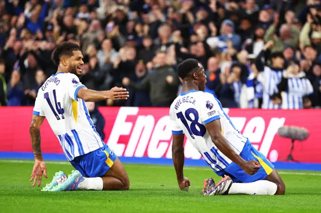 Danny Welbeck of Brighton & Hove Albion celebrates scoring