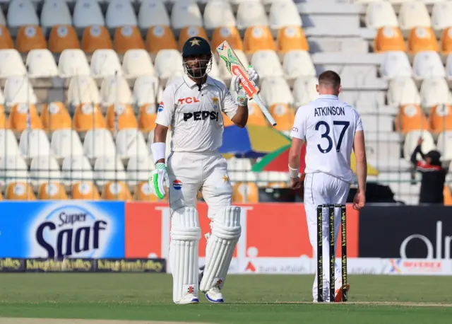 Shan Masood celebrates reaching his 150