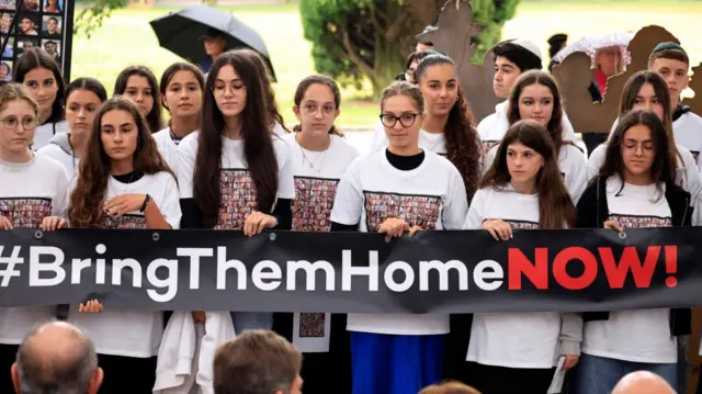 Students in Nice, France attend a ceremony and call for the release of hostages still in Gaza