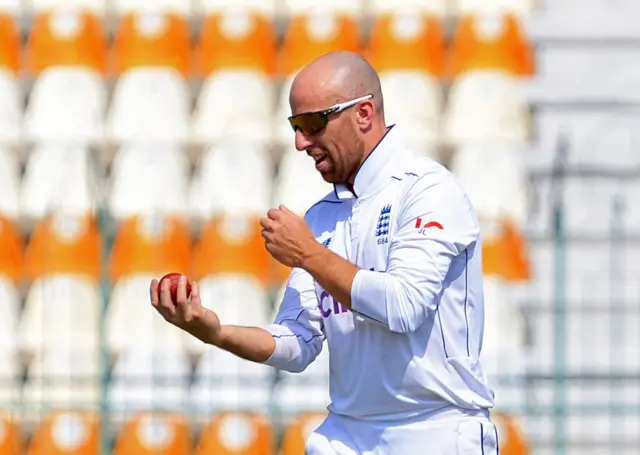 Jack Leach prepares to bowl