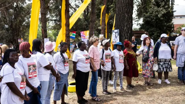 The 'October 7 Square' in Johannesburg, South Africa features installations from Jewish and other faith groups showing how the attack impacted them