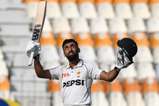 Abdullah Shafique celebrates his century for Pakistan against England