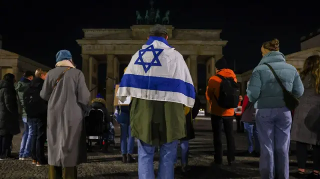 At the Brandenburg Gate in Berlin, Germany a 'Never Forget October 7th' vigil was held