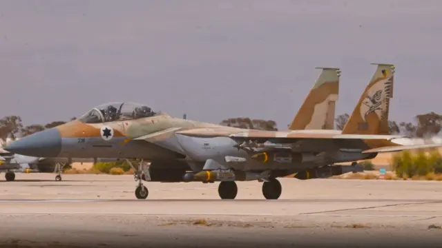 Still of an Israeli fighter jet from a video posted by the Israel Defense Forces on their X account about recent strikes in southern Lebanon