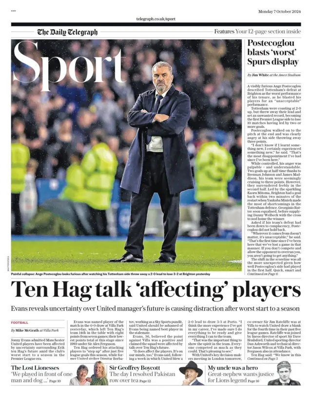 Daily Telegraph's main sport page