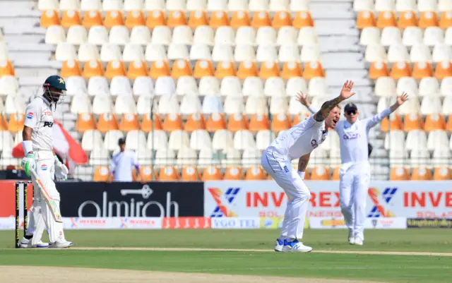 Brydon Carse appeals for lbw