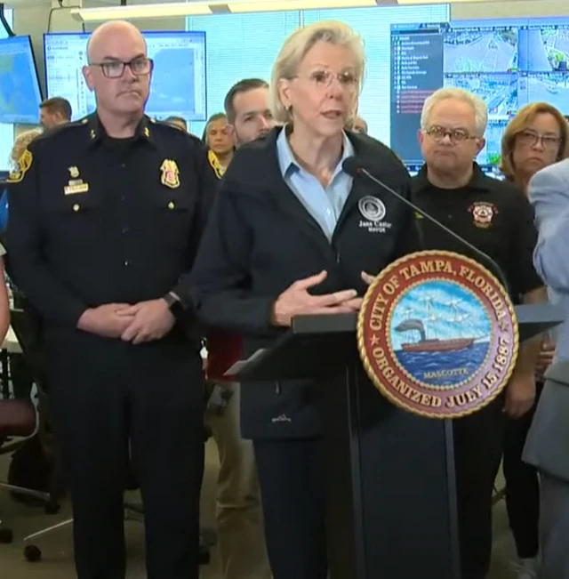 Jane Castor, the mayor of Tampa, at a briefing yesterday. Picture from CBS