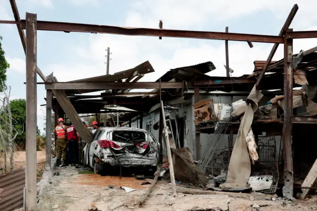 Damage caused by a "projectile" in Kfar Chabad, near Tel Aviv, on Monday