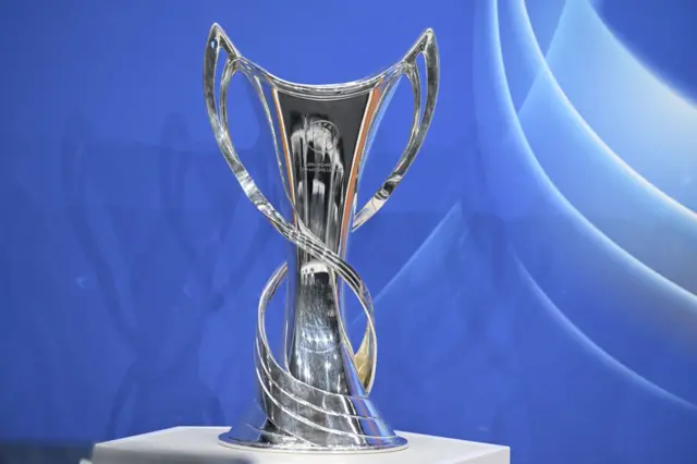 A general view of the UEFA Women's Champions League trophy