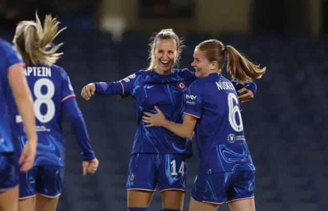 Sjoeke Nusken of Chelsea celebrates after scoring a goal to make it 1-0