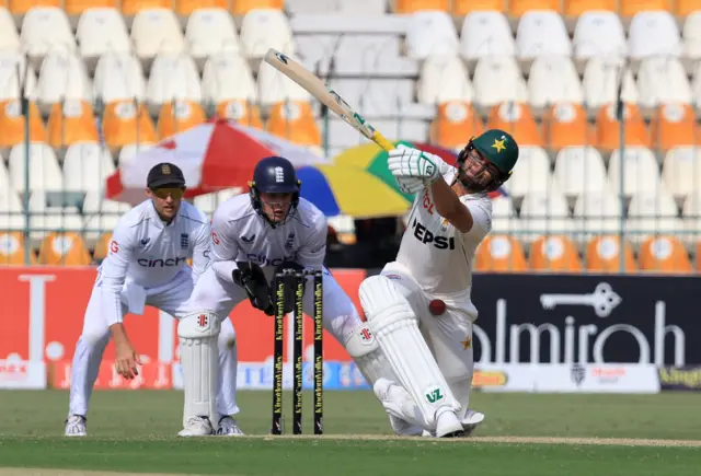 Shaheen Afridi plays a shot