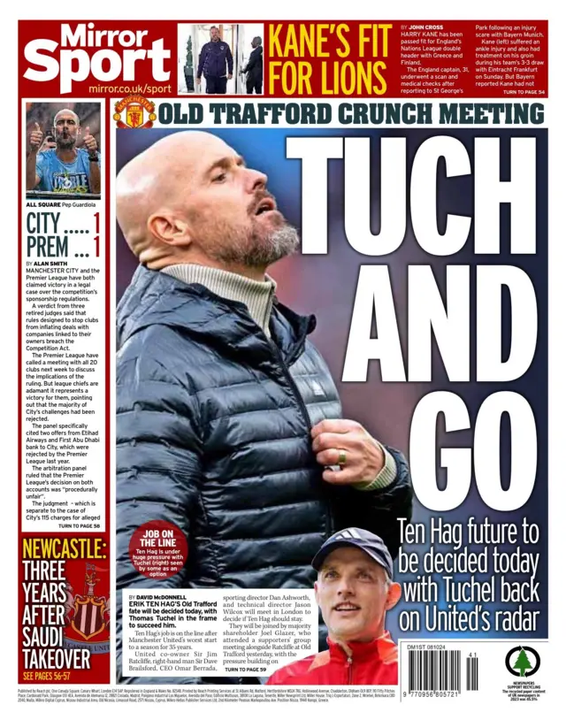 The back page of Tuesday's Daily Mirror